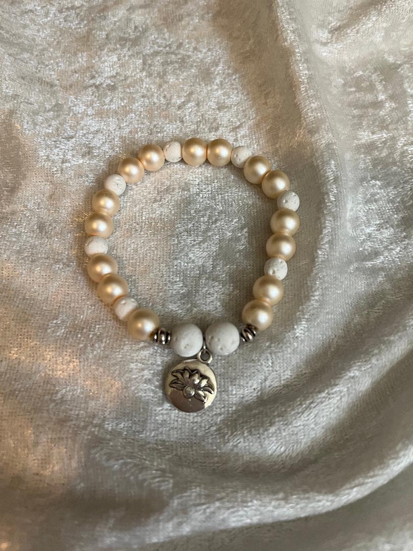 Beaded Bracelet with Lotus Charm