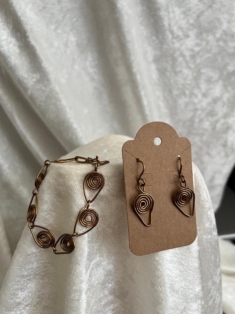 Bronze Wire Designed Earrings and Bracelet Set